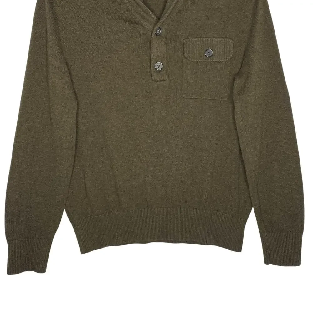 Banana Republic Shawl Collar Sweater Green Button Pullover Large Cabin Gorpcore